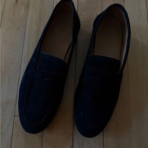 Quince Women's Italian Suede Penny Black Loafers